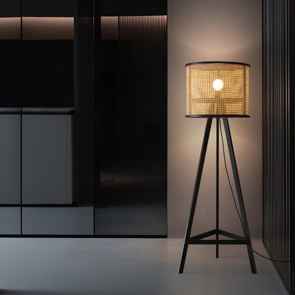 Tripod Wooden Rattan Floor Lamp - view 4