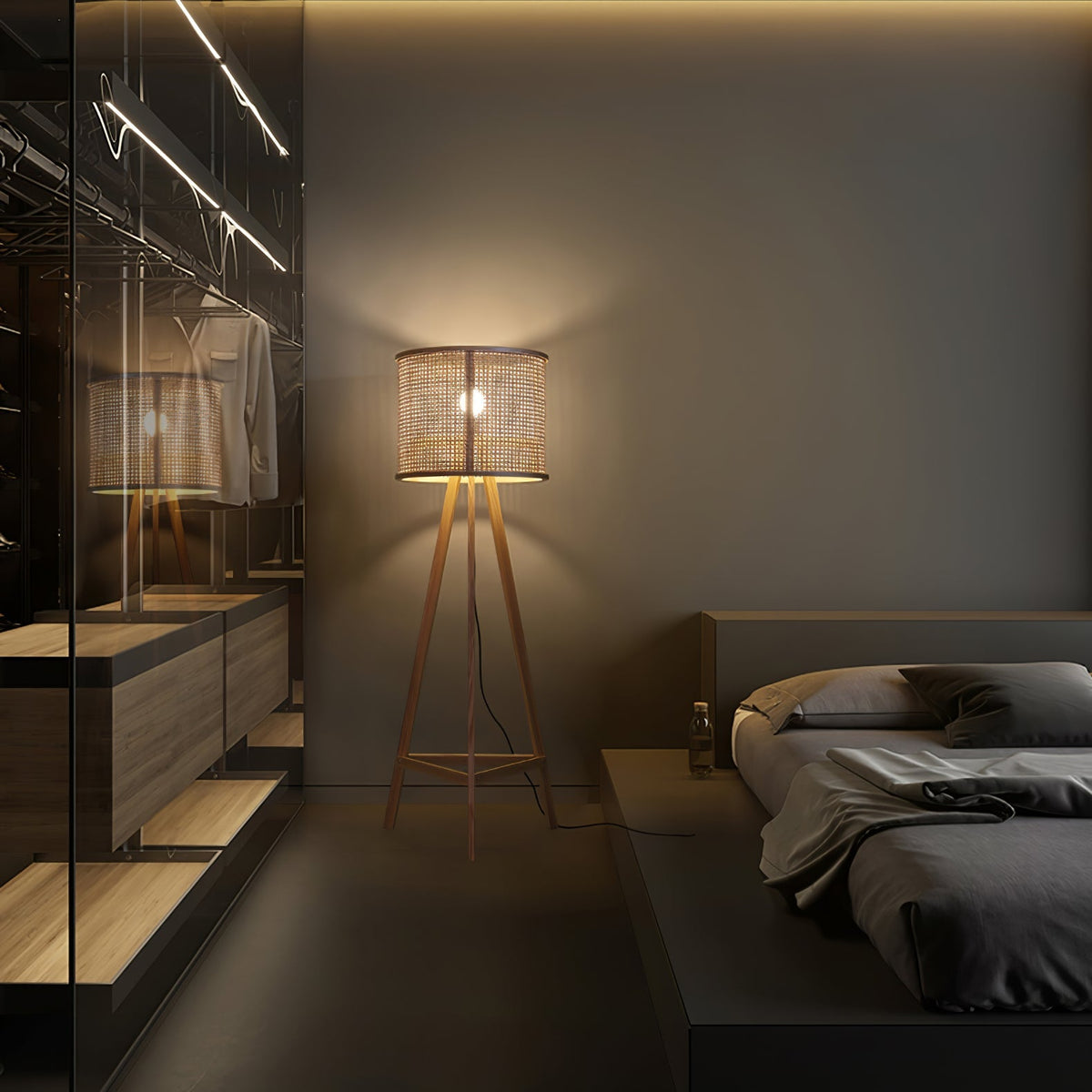 Tripod Wooden Rattan Floor Lamp - view 6