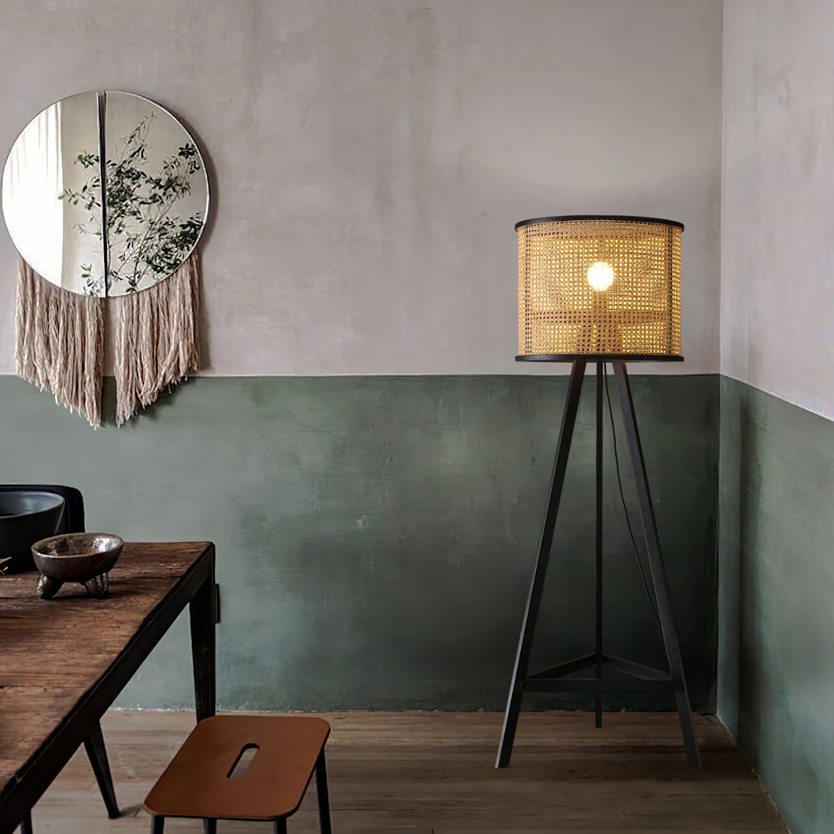 Tripod Wooden Rattan Floor Lamp - view 7