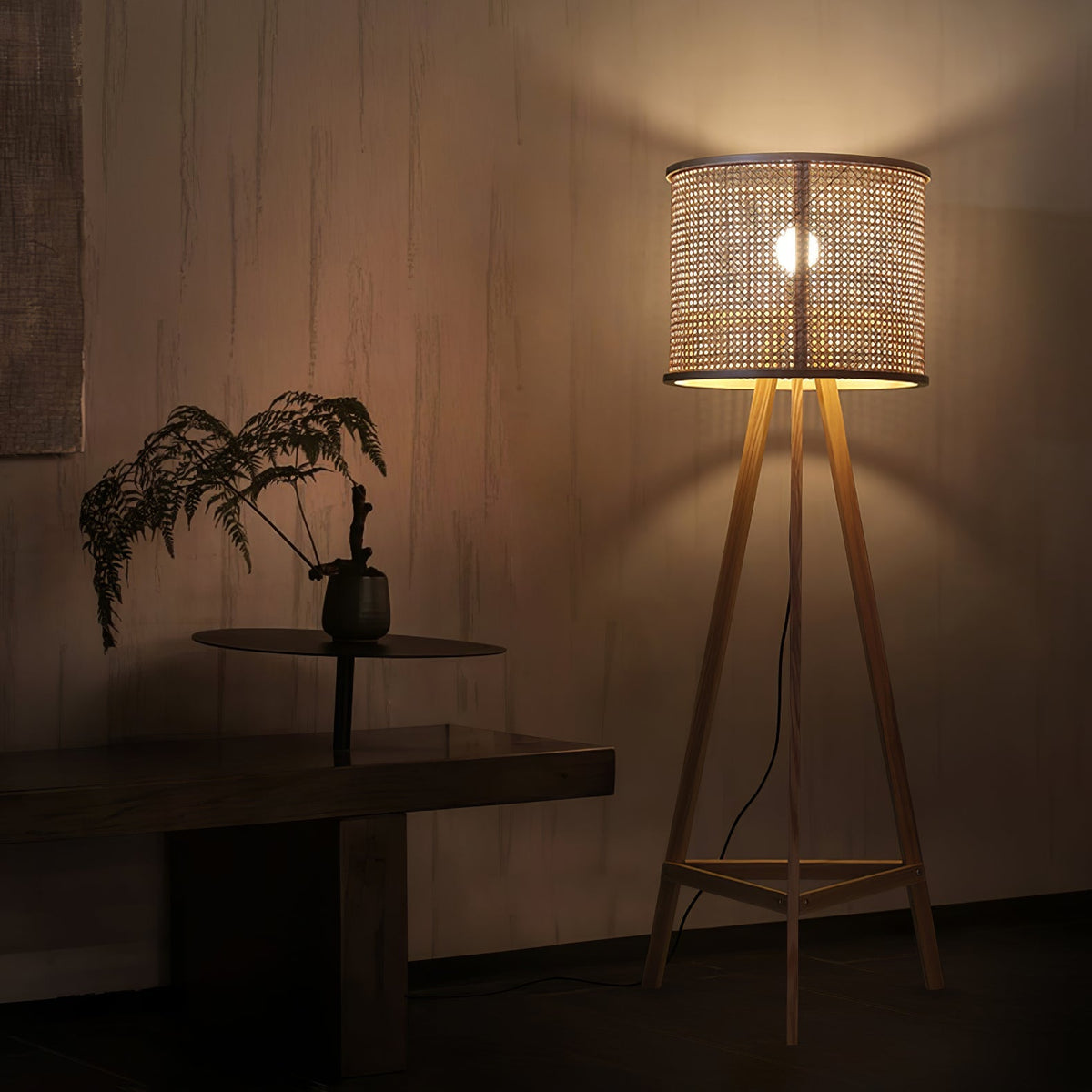 Tripod Wooden Rattan Floor Lamp - view 8