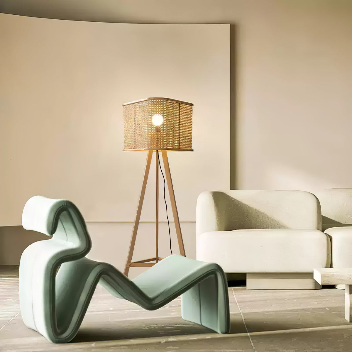 Tripod Wooden Rattan Floor Lamp - view 5