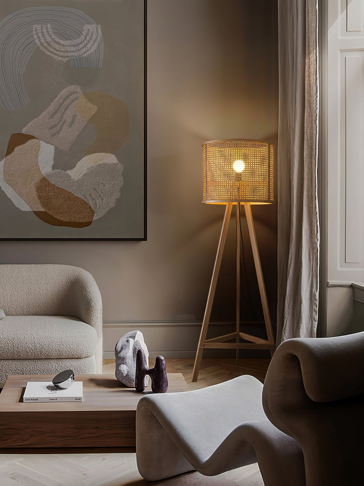 Tripod Wooden Rattan Floor Lamp - view 12
