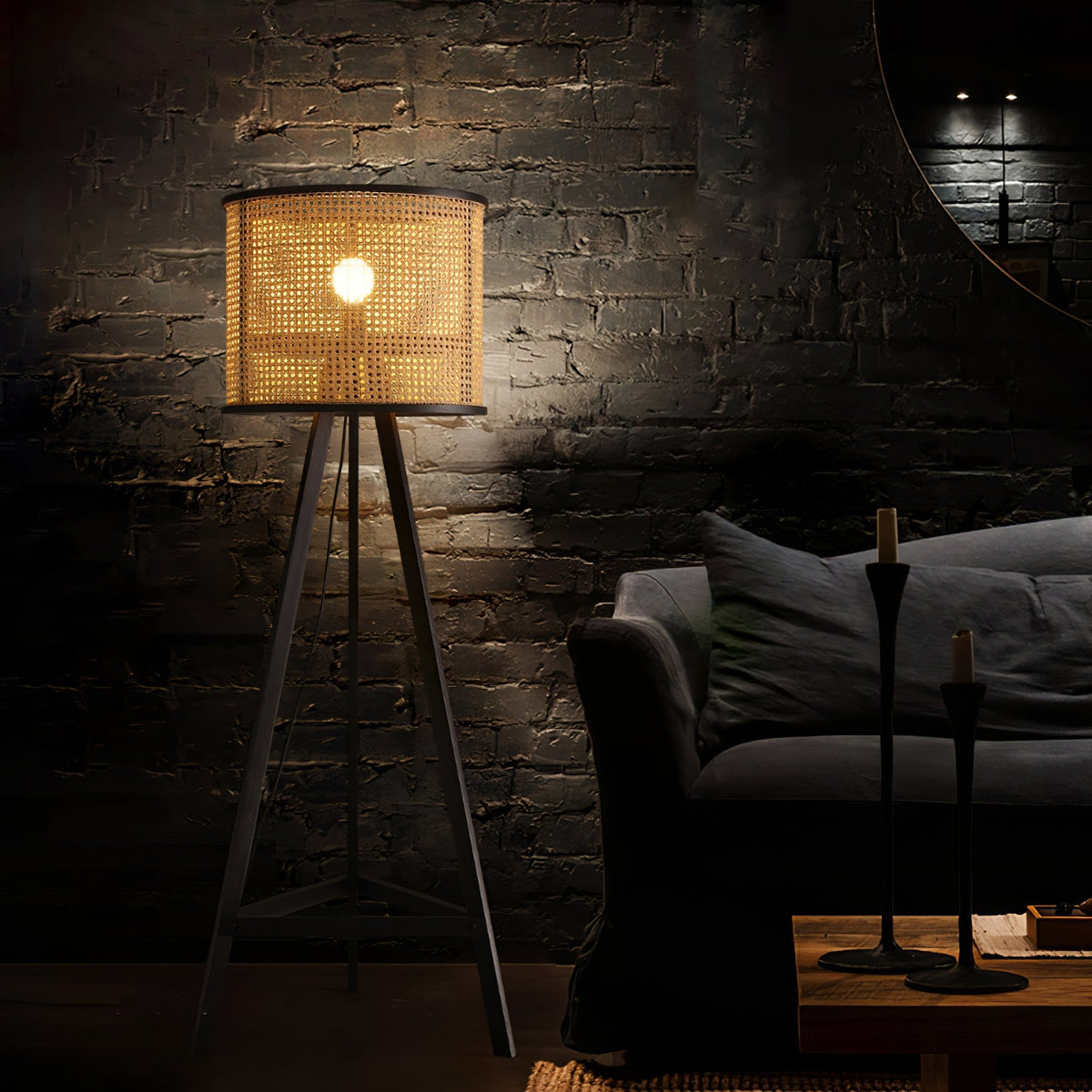 Tripod Wooden Rattan Floor Lamp - view 13