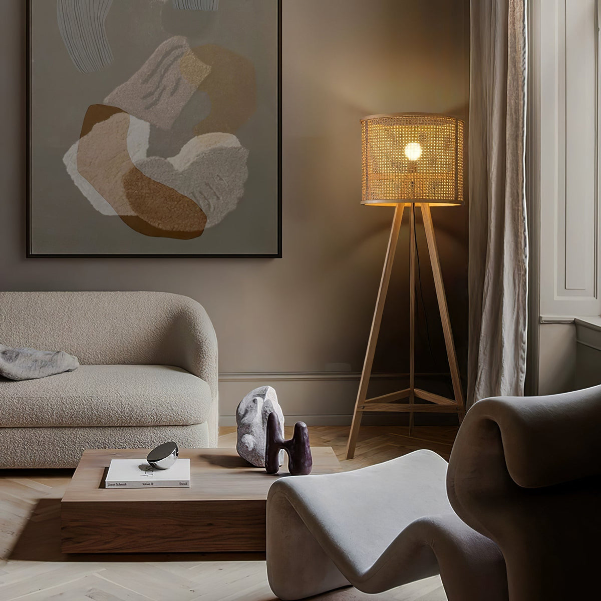 Tripod Wooden Rattan Floor Lamp - view 14