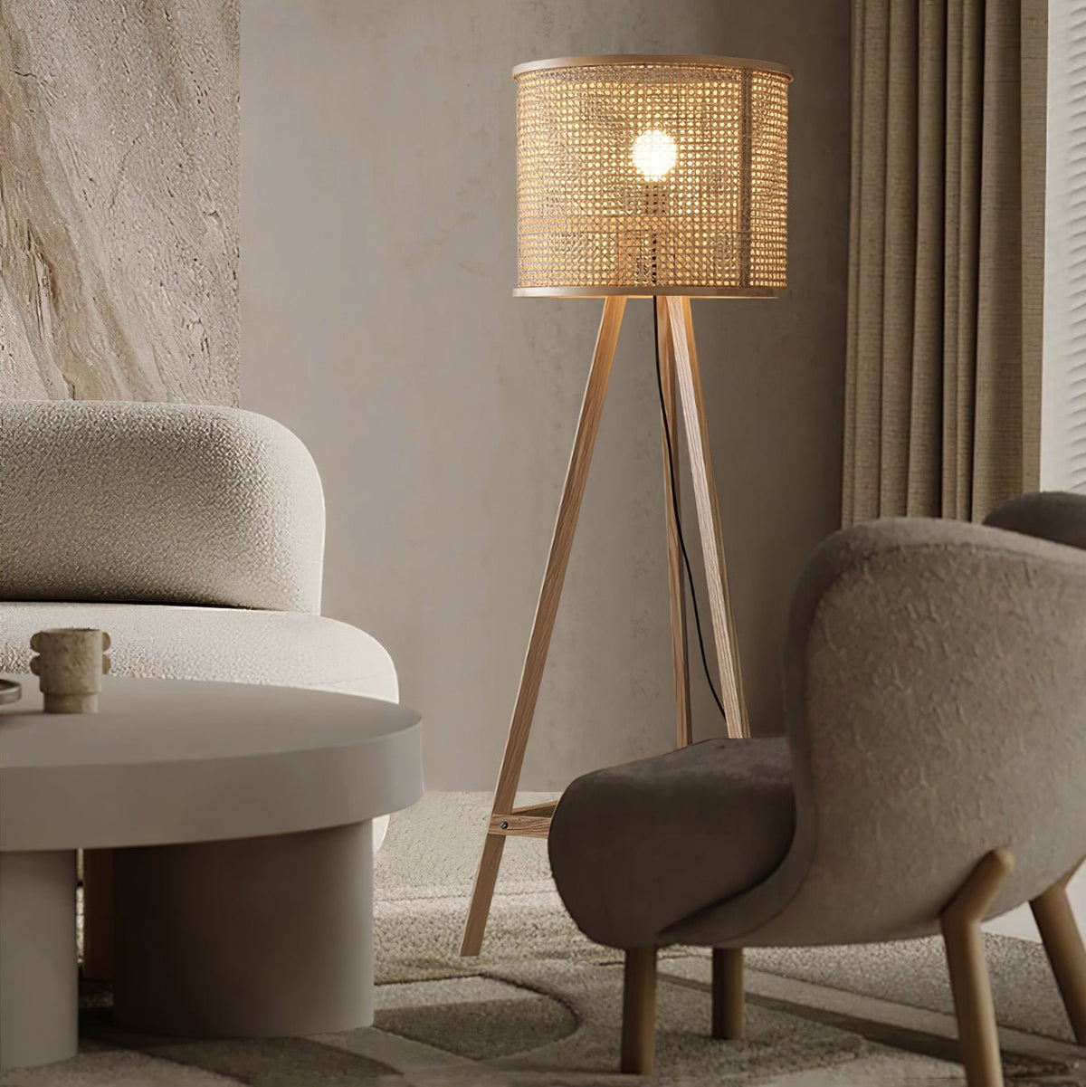 Tripod Wooden Rattan Floor Lamp - view 3