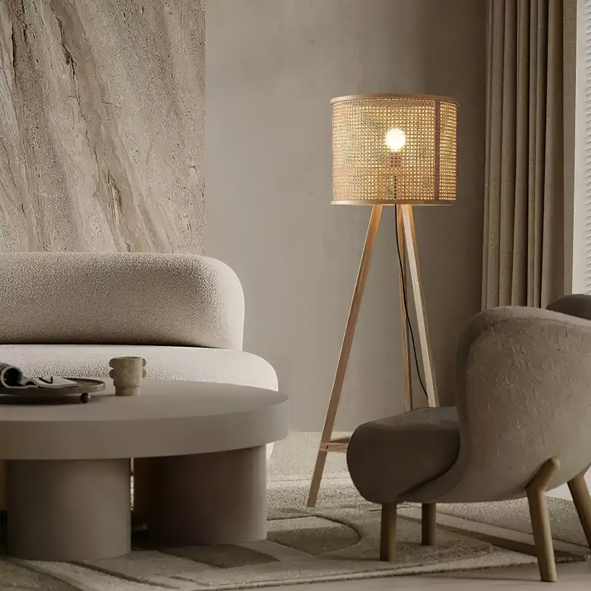 Tripod Wooden Rattan Floor Lamp - view 15