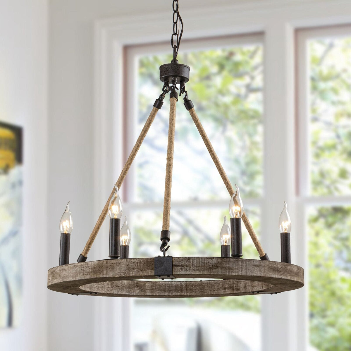 Venezia Wood Wheel Chandelier - view 2