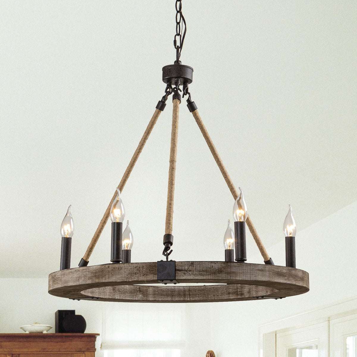 Venezia Wood Wheel Chandelier - view 16