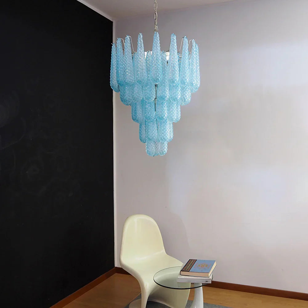Vintage Murano Blue Petals Drop Glass Chandelier