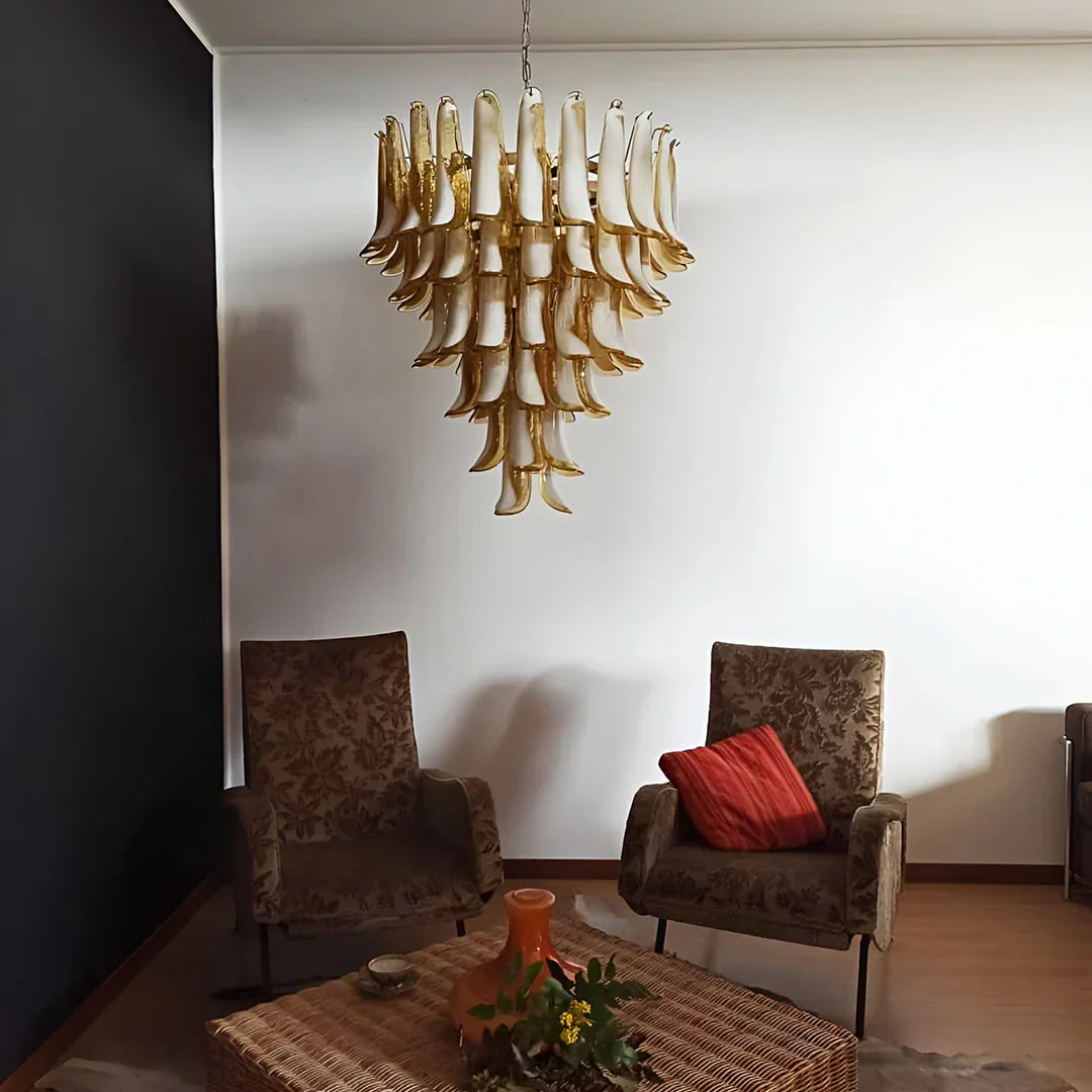 Vintage Murano Caramel Glass Petals Chandelier - view 4