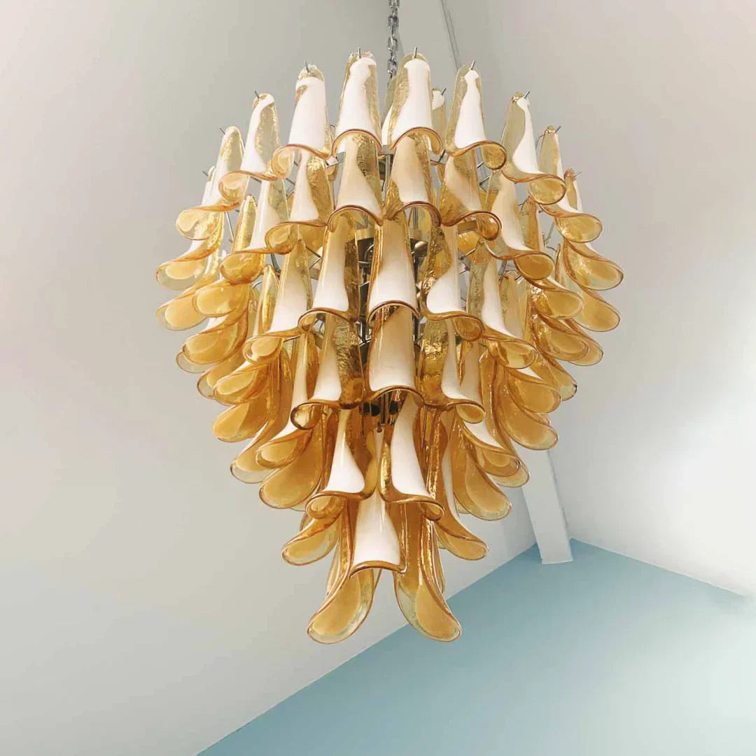 Vintage Murano Caramel Glass Petals Chandelier - view 9