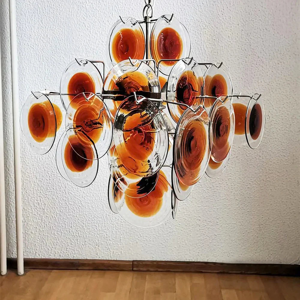 Vintage Murano Orange Brown Transparent Disc Chandelier - view 5