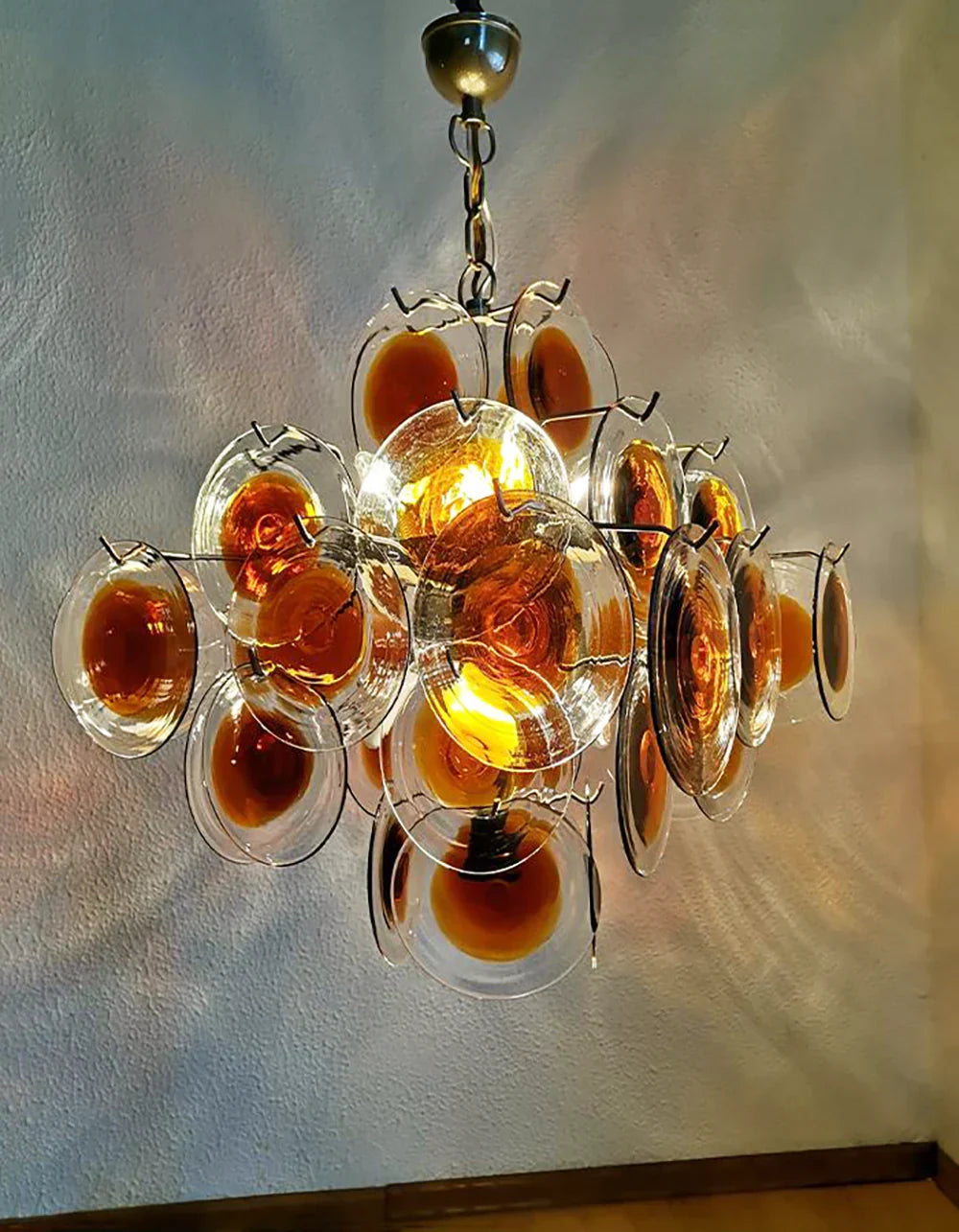 Vintage Murano Orange Brown Transparent Disc Chandelier - view 6
