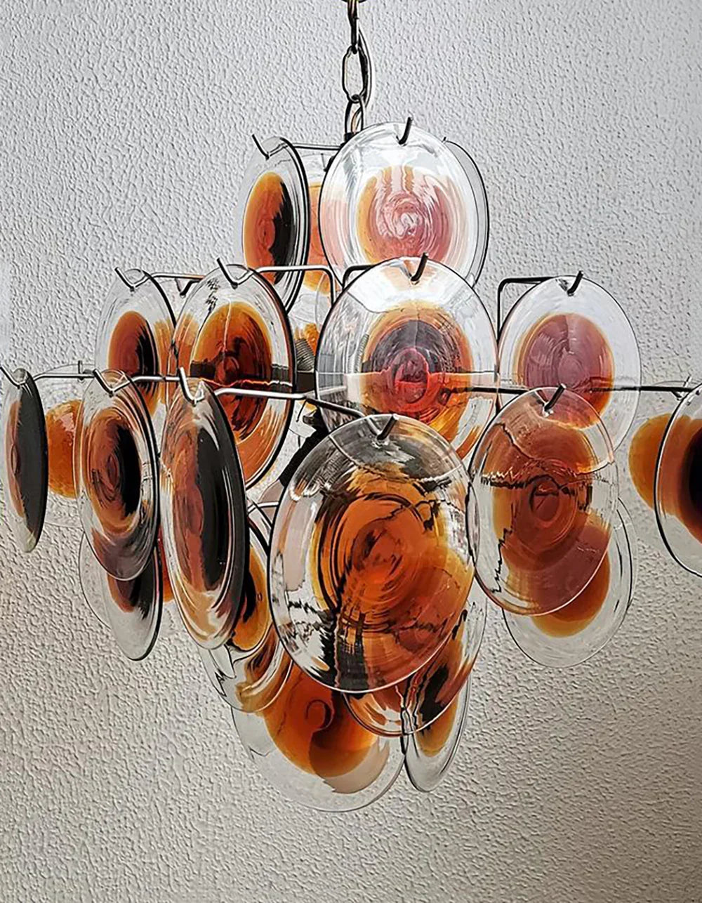 Vintage Murano Orange Brown Transparent Disc Chandelier - view 10