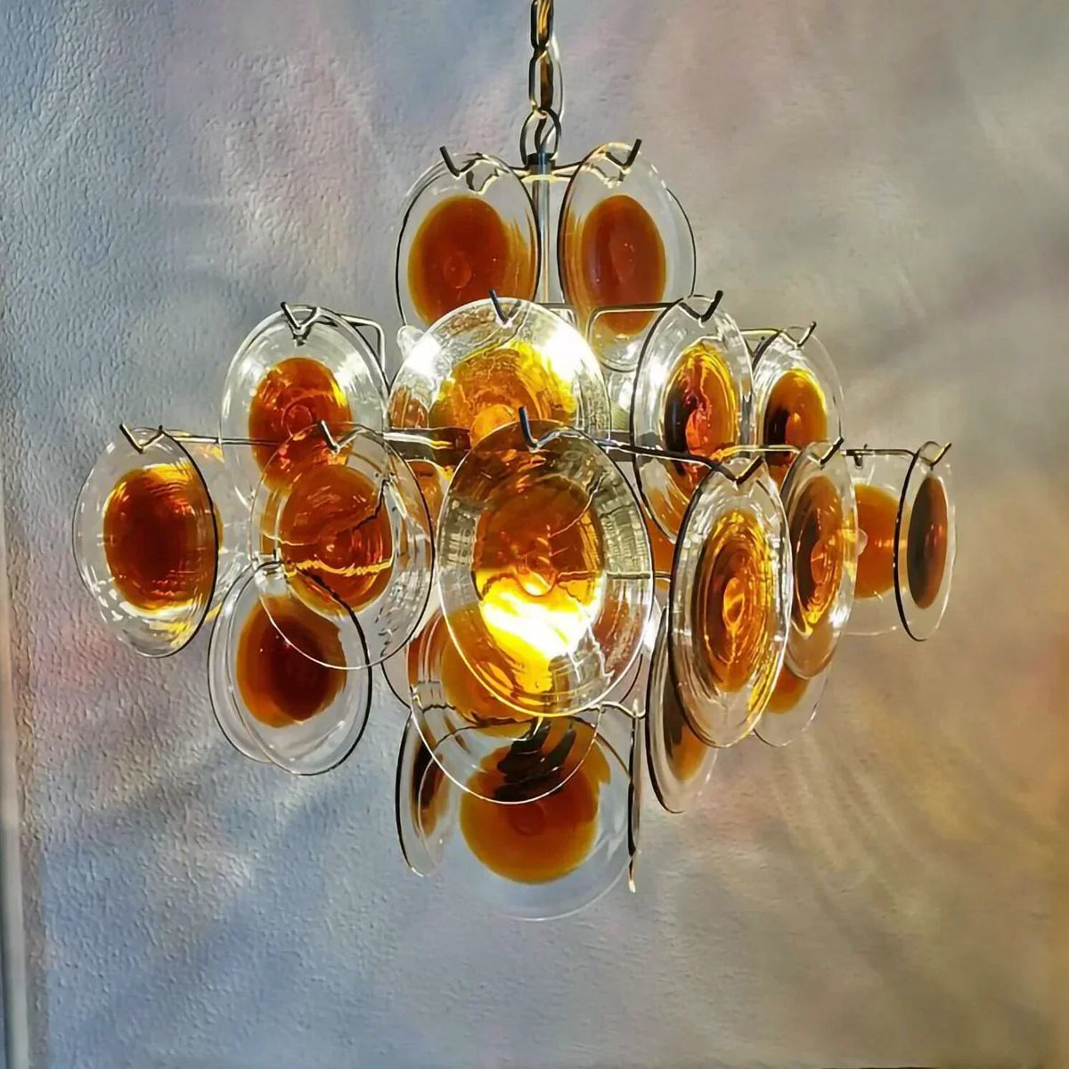 Vintage Murano Orange Brown Transparent Disc Chandelier - view 9