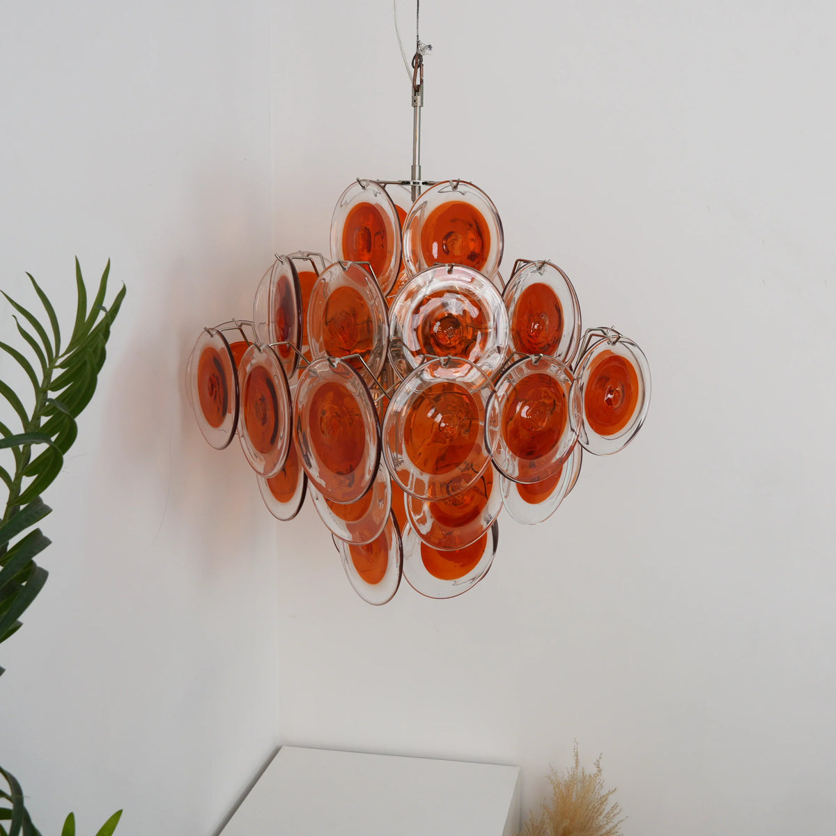 Vintage Murano Orange Brown Transparent Disc Chandelier - view 4