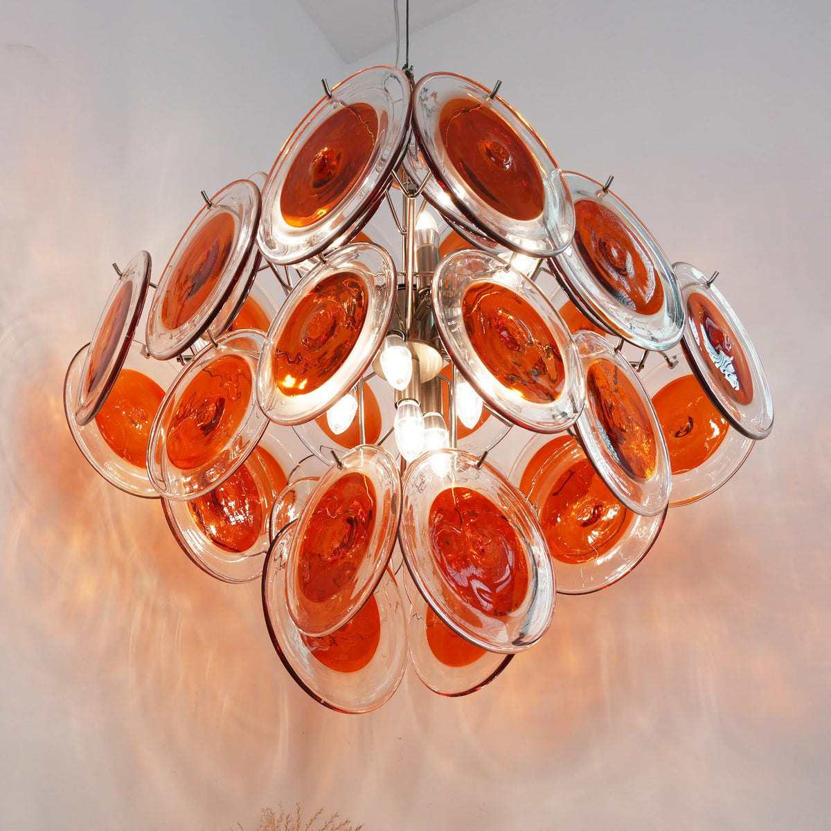Vintage Murano Orange Brown Transparent Disc Chandelier - view 14