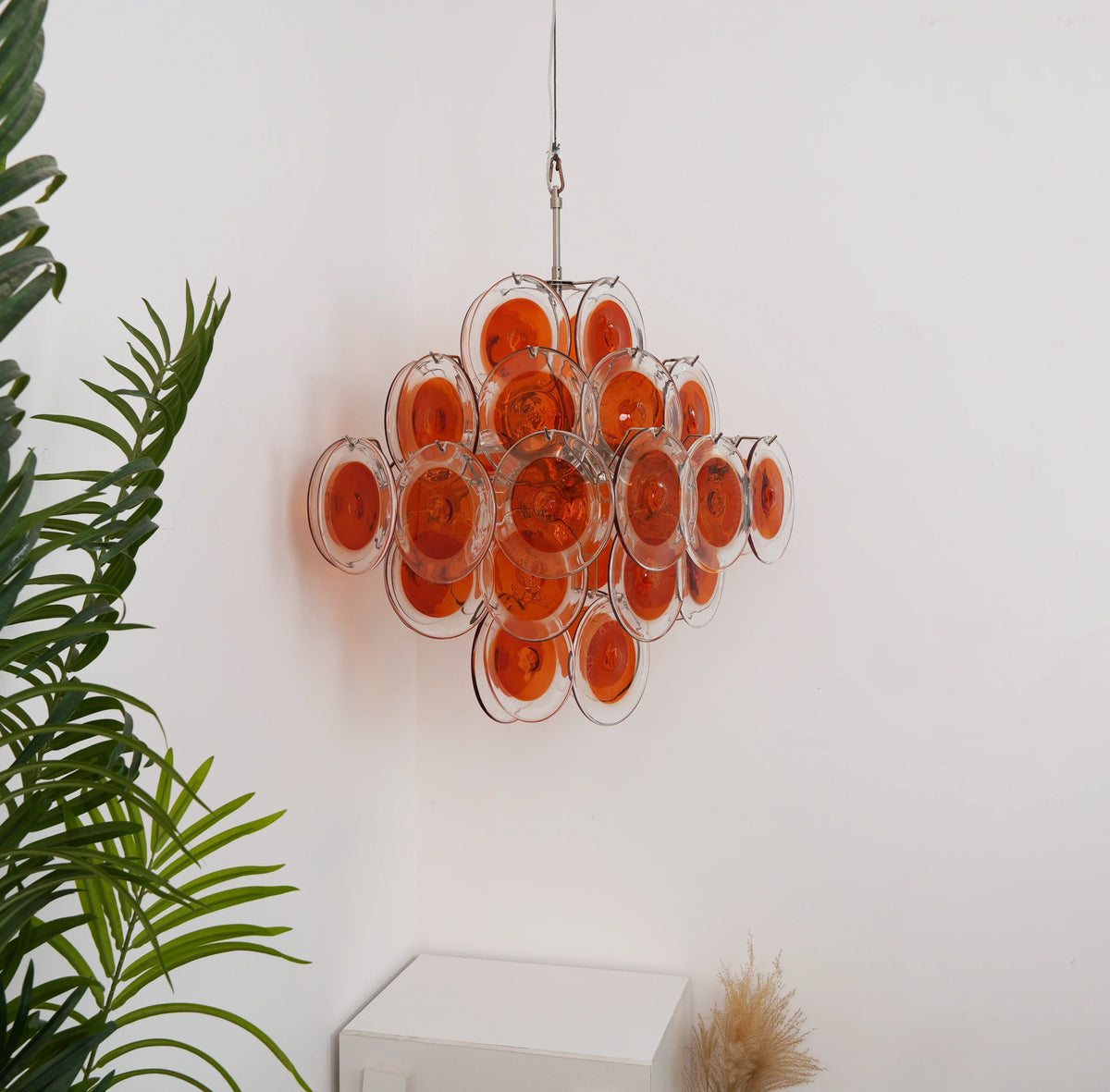 Vintage Murano Orange Brown Transparent Disc Chandelier - view 13