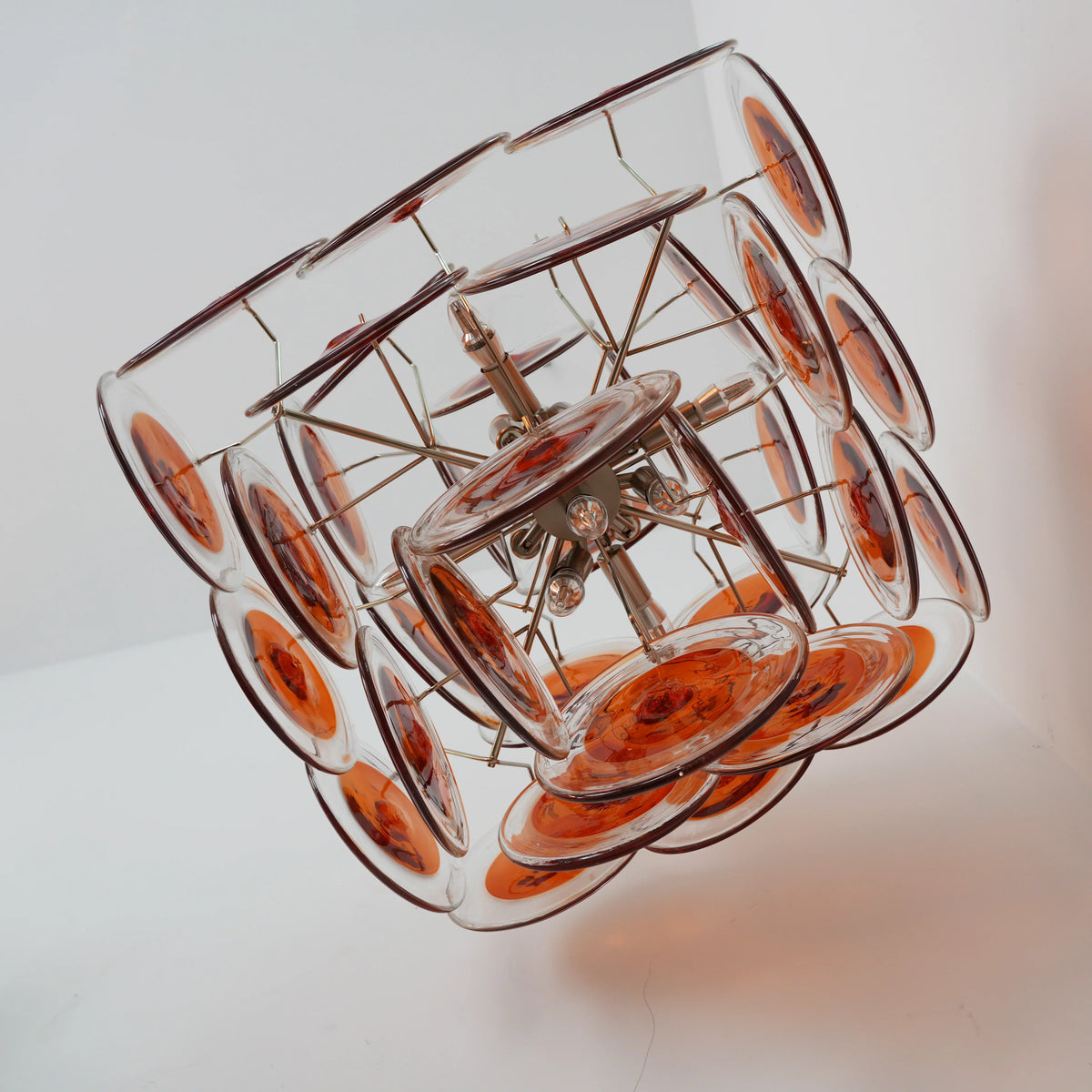 Vintage Murano Orange Brown Transparent Disc Chandelier - view 18