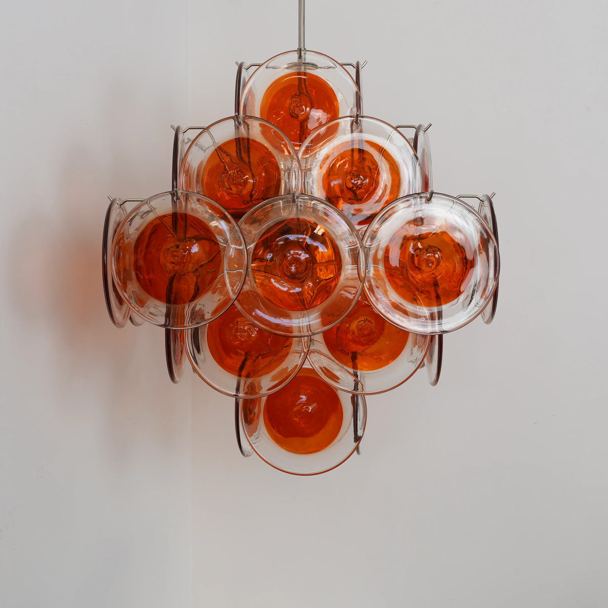 Vintage Murano Orange Brown Transparent Disc Chandelier - view 15