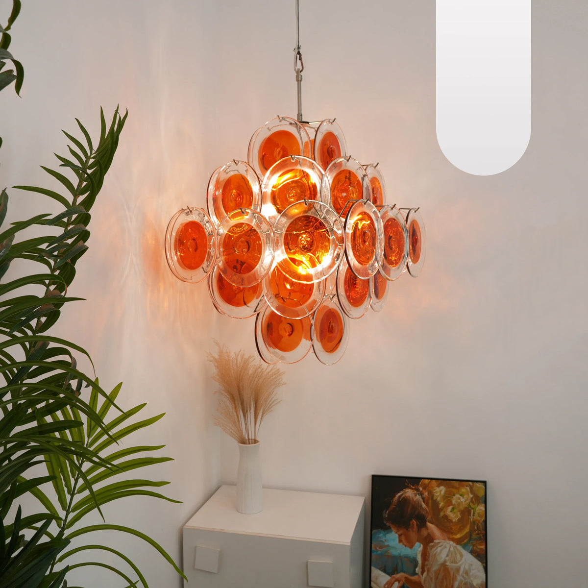Vintage Murano Orange Brown Transparent Disc Chandelier - view 21