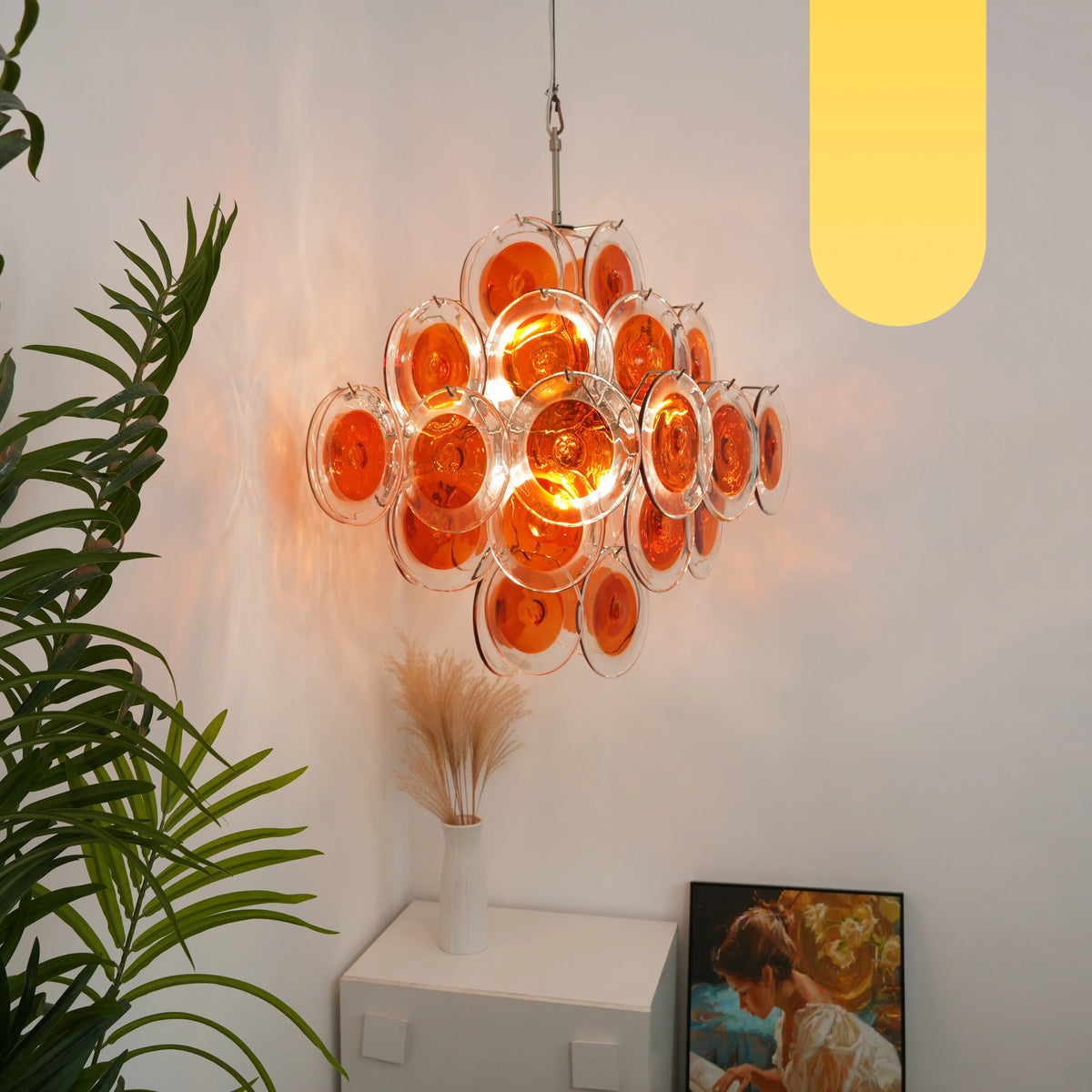 Vintage Murano Orange Brown Transparent Disc Chandelier - view 17