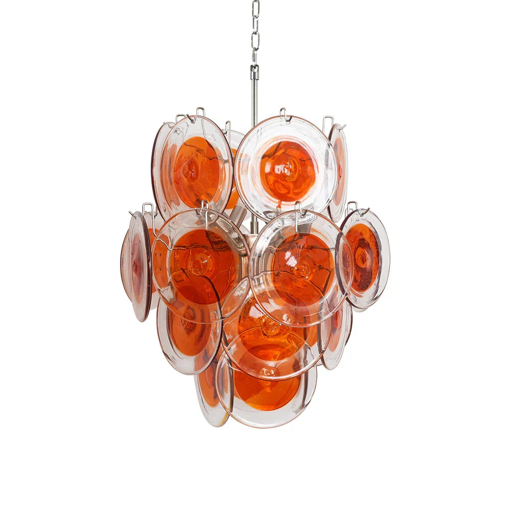 Vintage Murano Orange Transparent Disc Chandelier