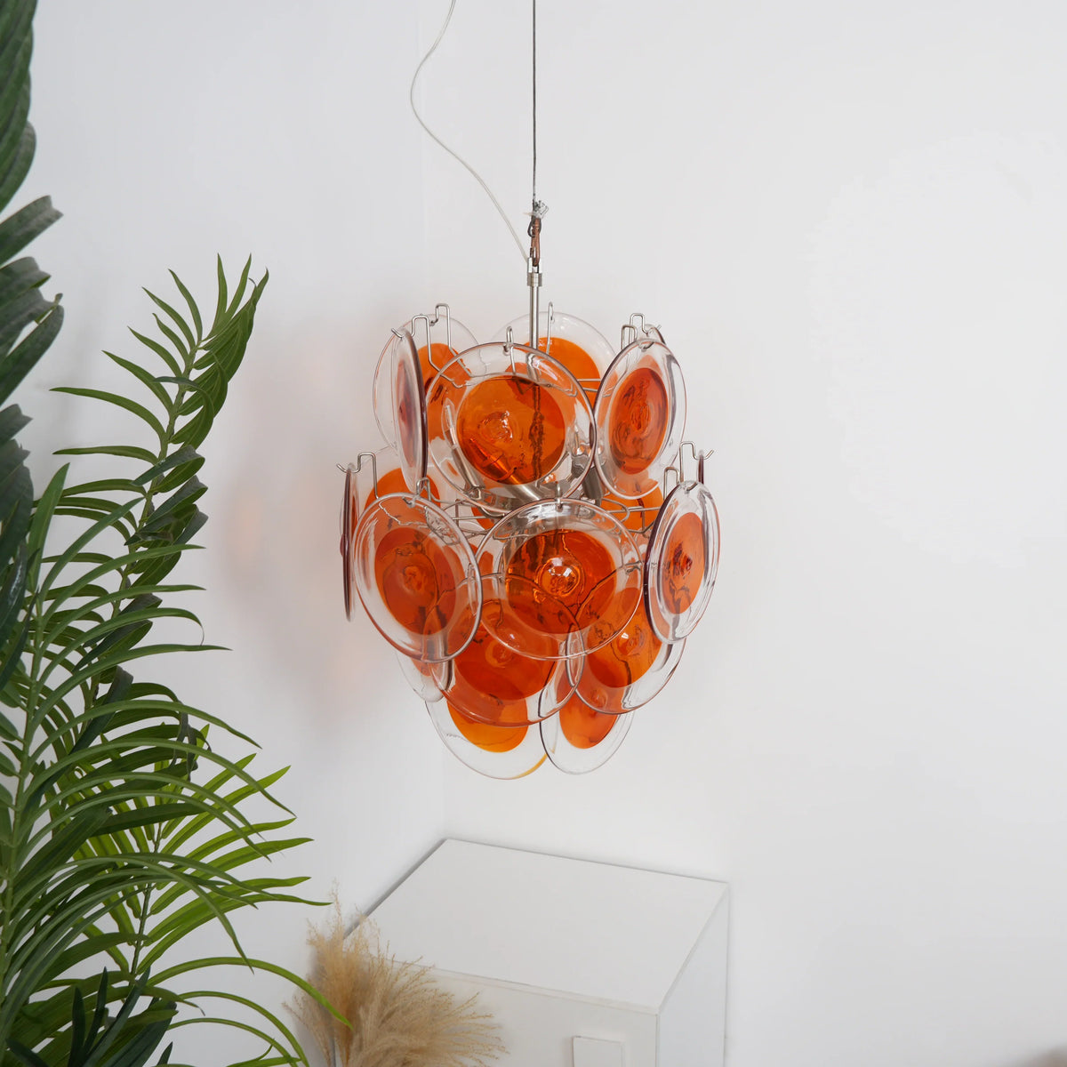 Vintage Murano Orange Transparent Disc Chandelier