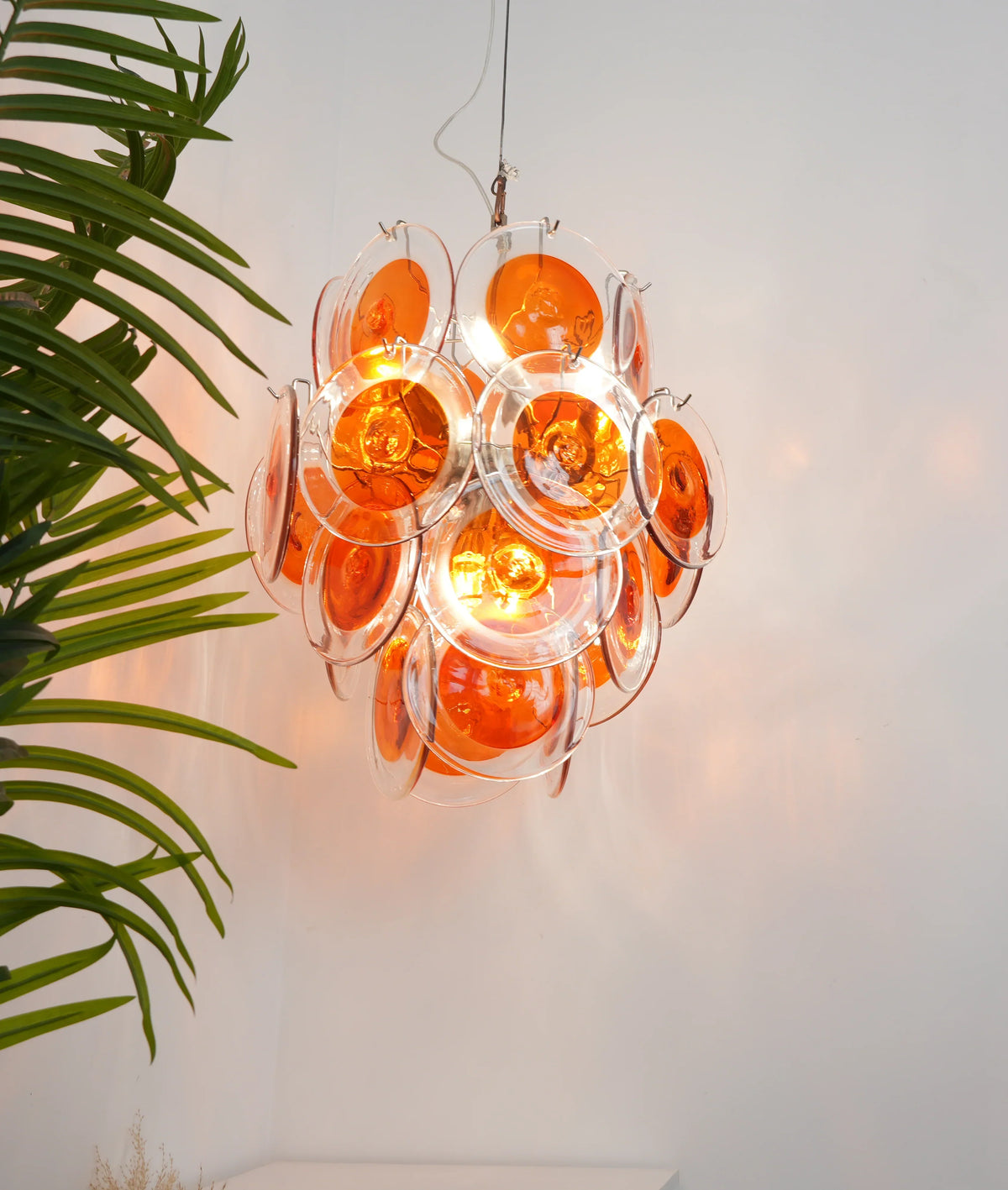 Vintage Murano Orange Transparent Disc Chandelier