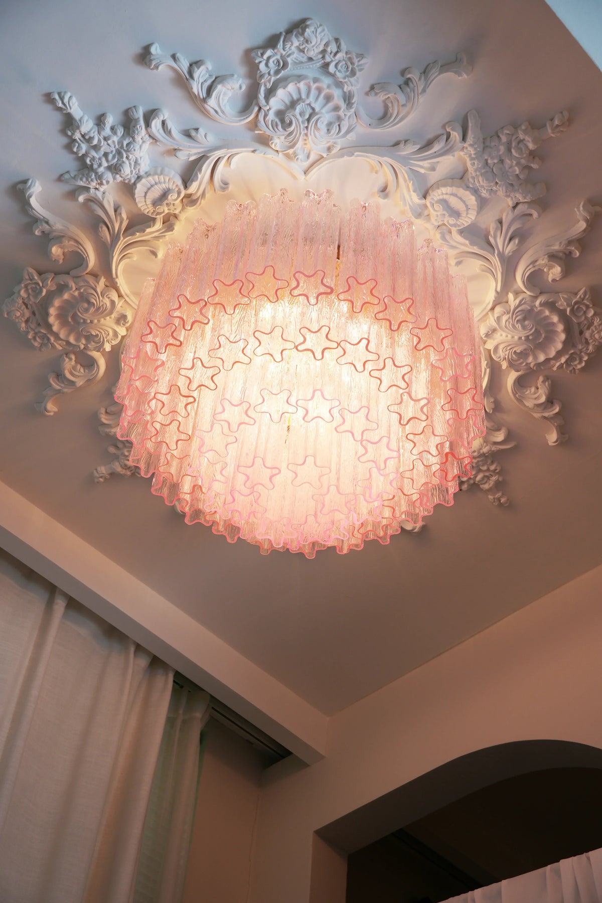Vintage Murano Pink Glass Ceiling Light