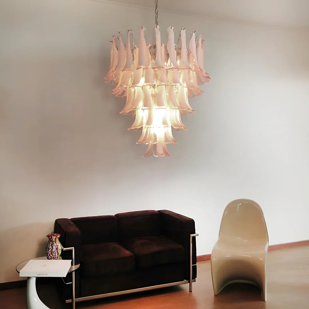 Vintage Murano Pink Glass Petals Chandelier