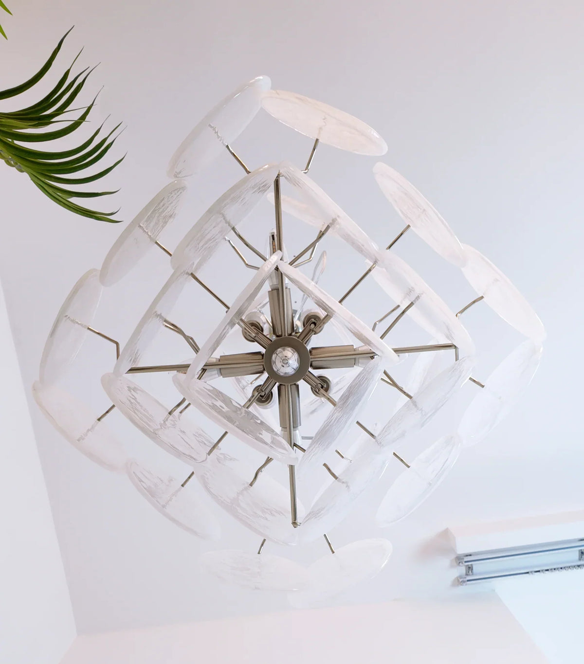 Vintage Murano White Disks Chandelier