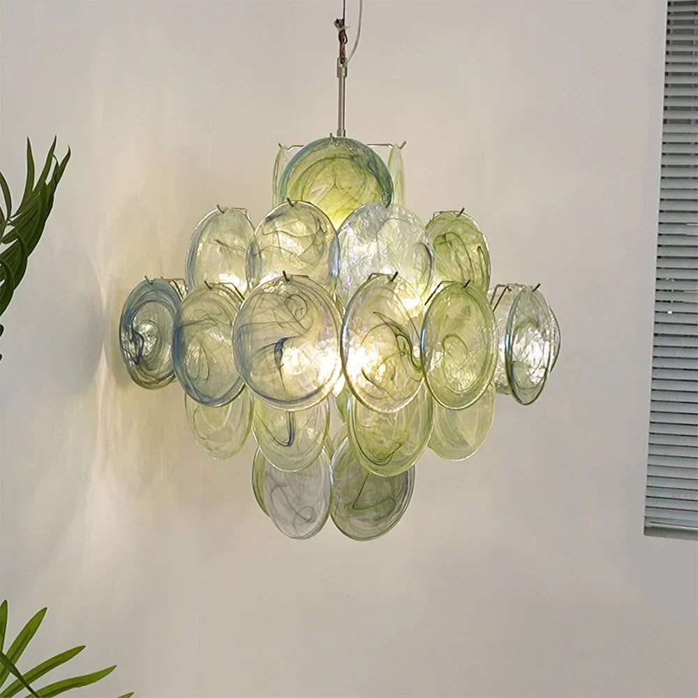 Vintage Murano Green Disks Chandelier