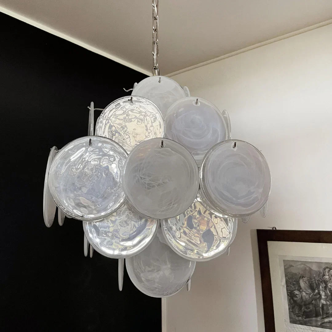 Vintage Murano White Disks Chandelier