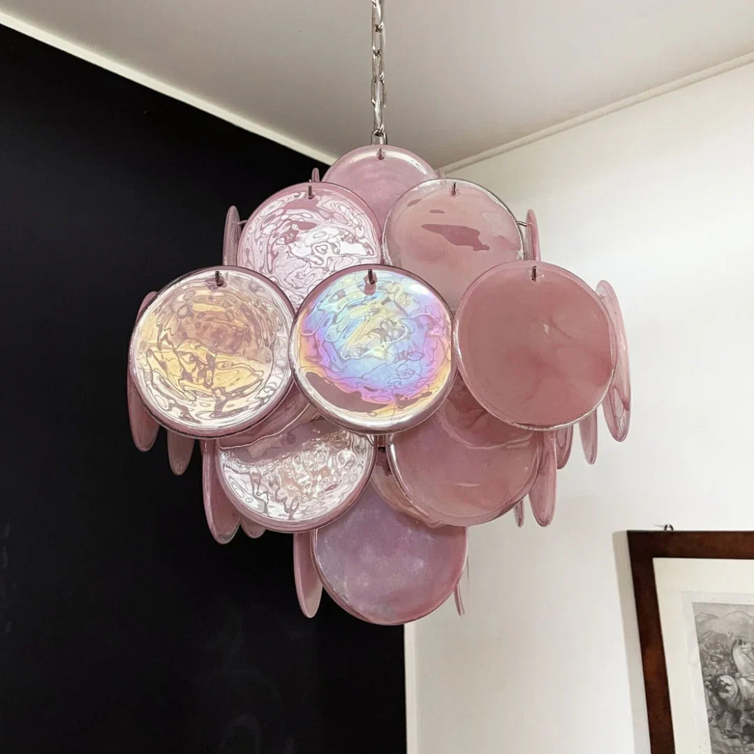 Vintage Murano Pink Disks Chandelier - view 13
