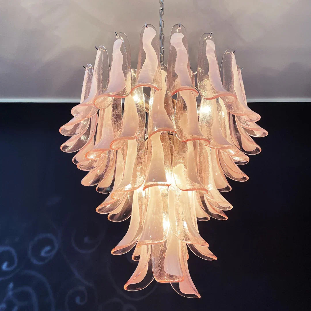 Vintage Pink Murano Glass Petals Chandelier