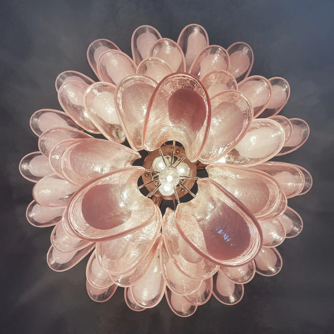 Vintage Pink Murano Glass Petals Chandelier