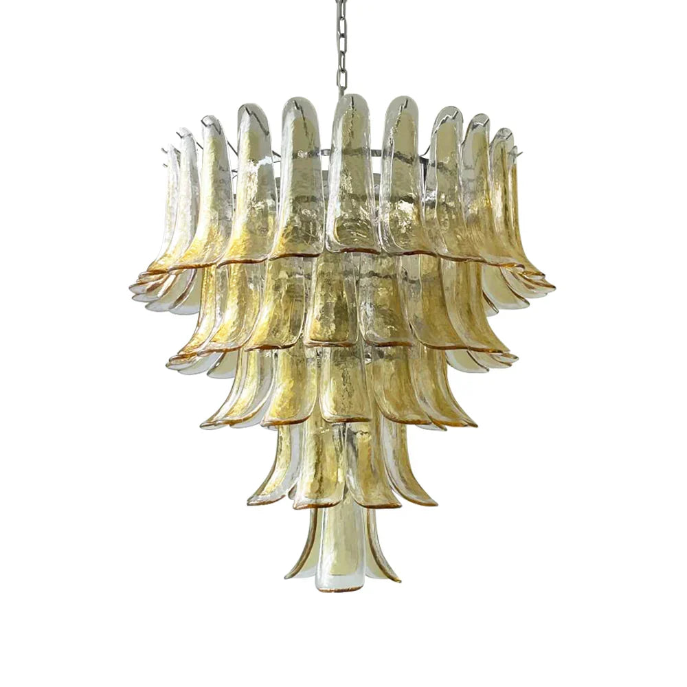 Vintage Transparent Amber Murano Petals Chandelier