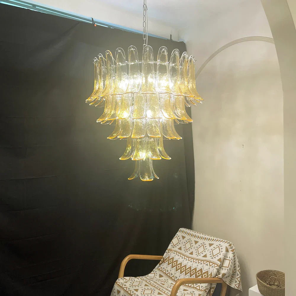 Vintage Transparent Amber Murano Petals Chandelier