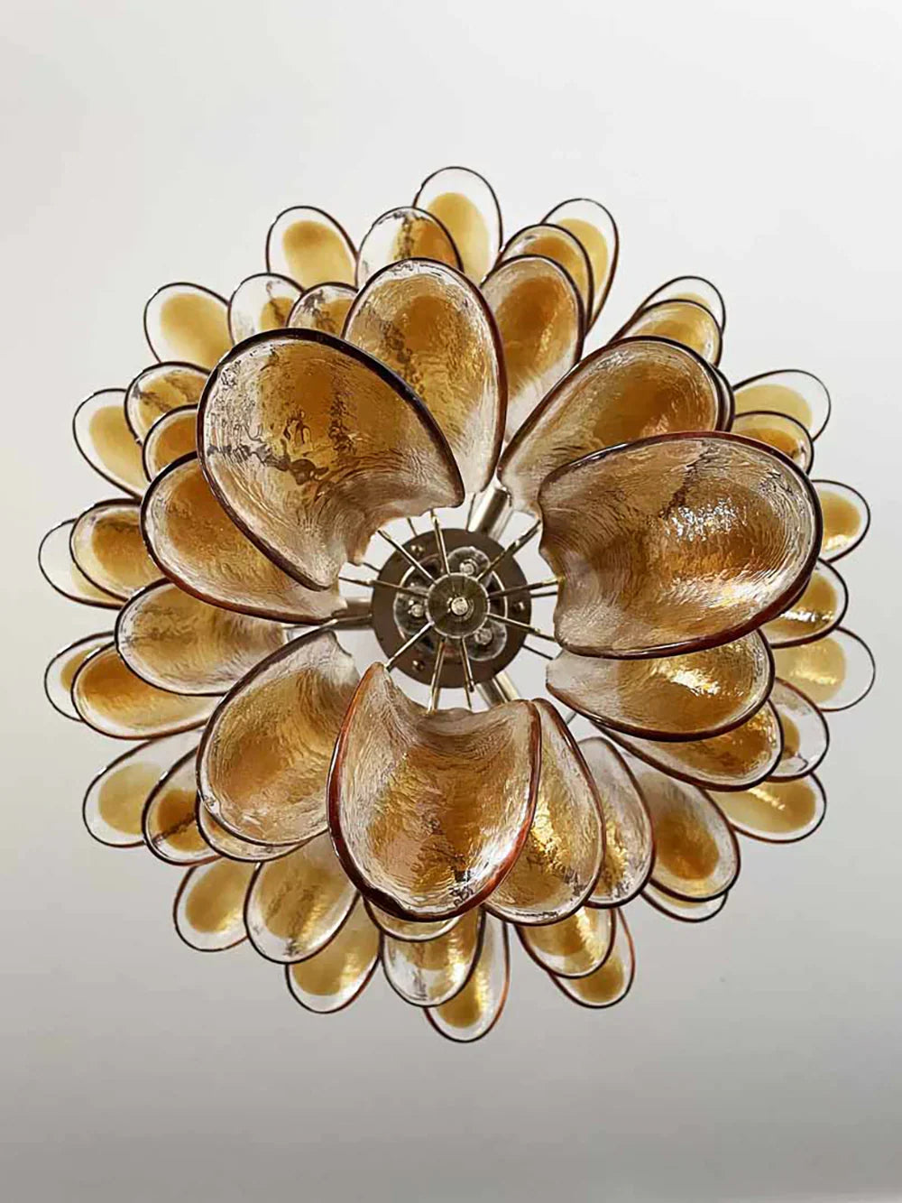 Vintage Transparent Amber Murano Petals Chandelier - view 15