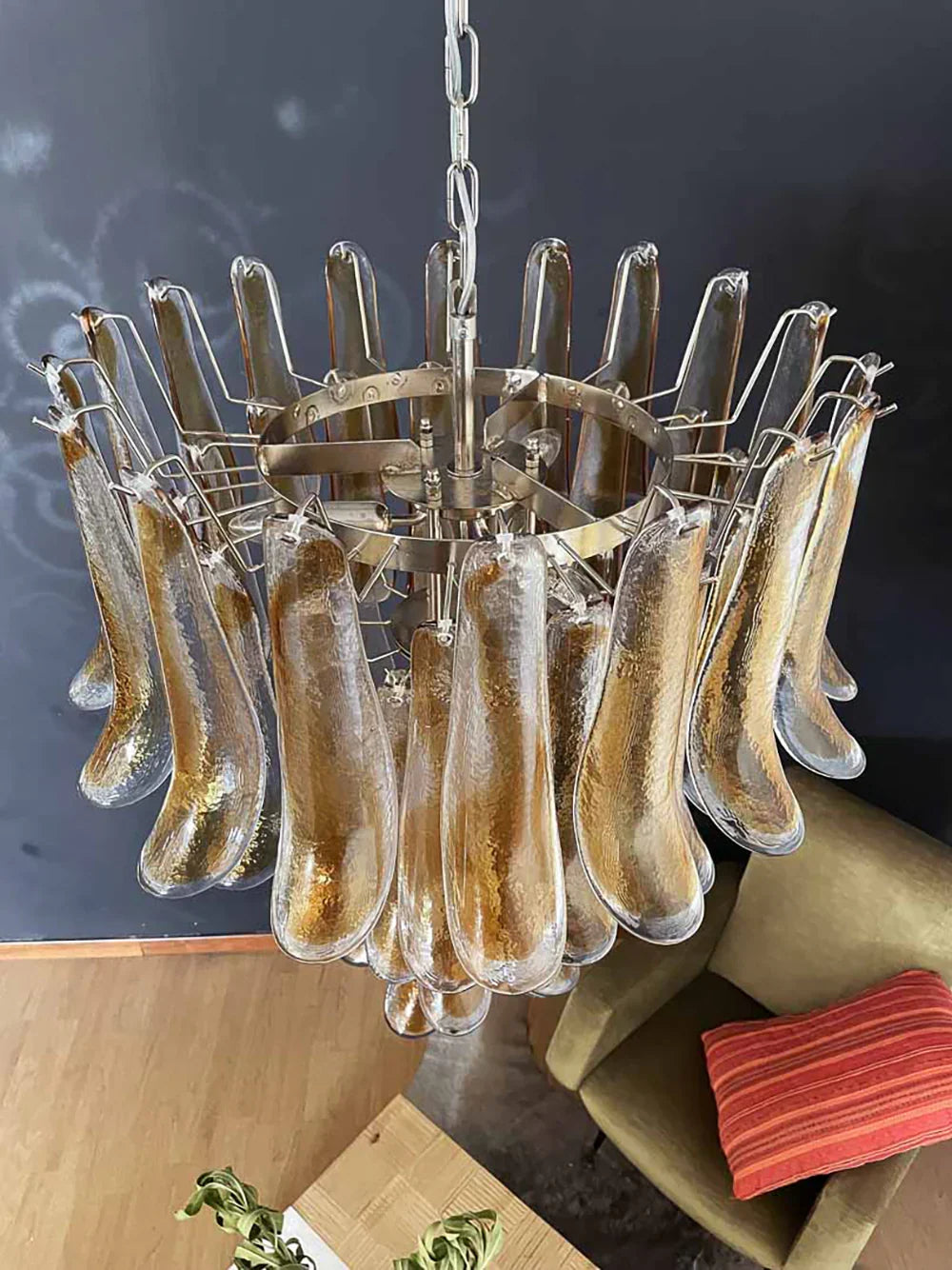 Vintage Transparent Amber Murano Petals Chandelier - view 10