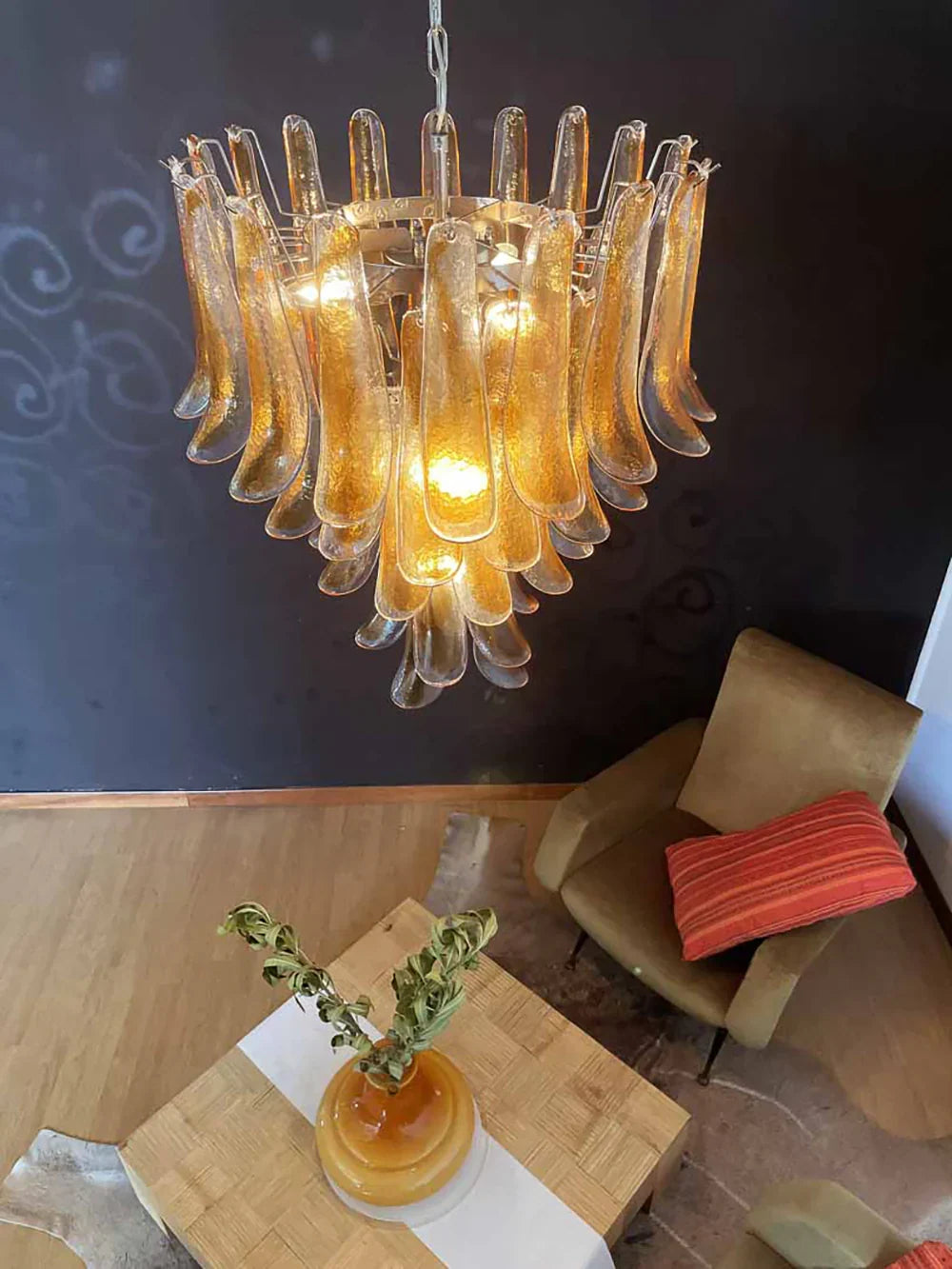 Vintage Transparent Amber Murano Petals Chandelier - view 9