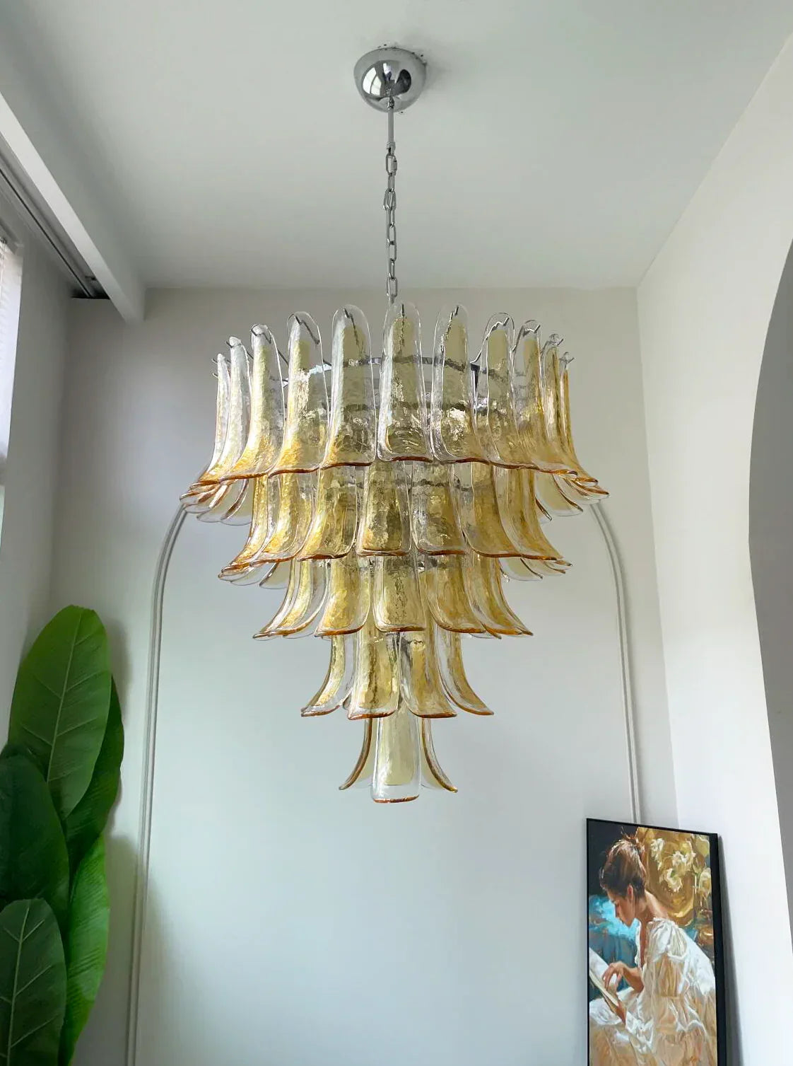 Vintage Transparent Amber Murano Petals Chandelier - view 4