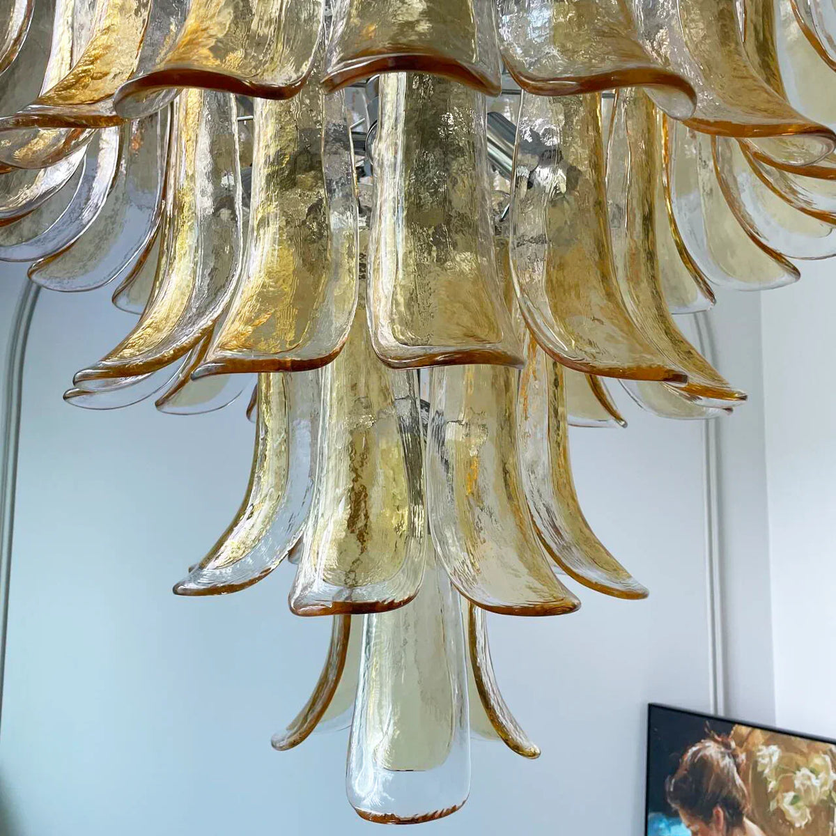 Vintage Transparent Amber Murano Petals Chandelier - view 16