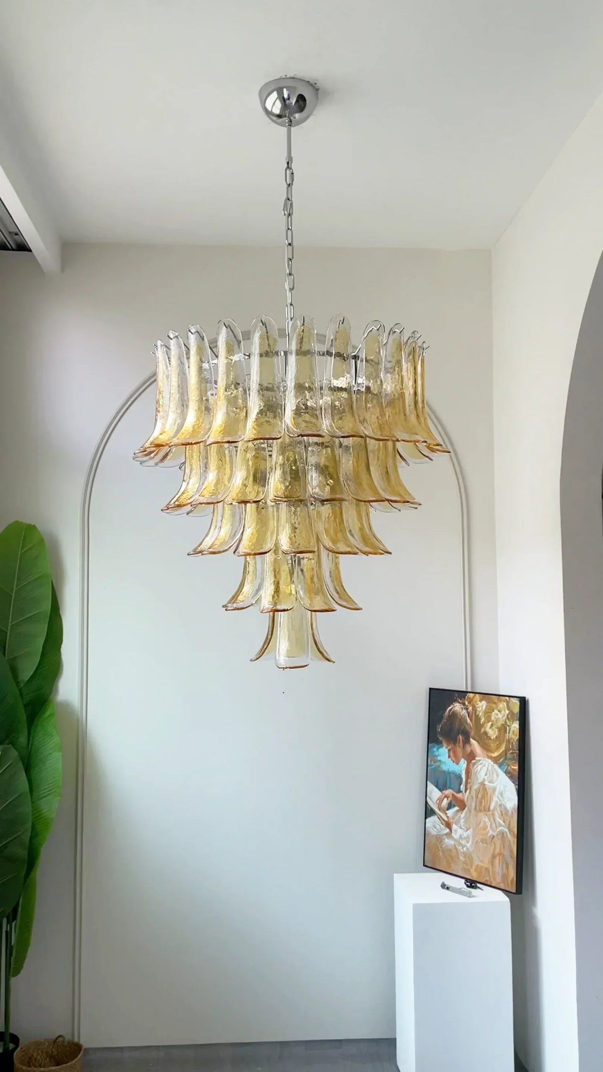 Vintage Transparent Amber Murano Petals Chandelier - view 3