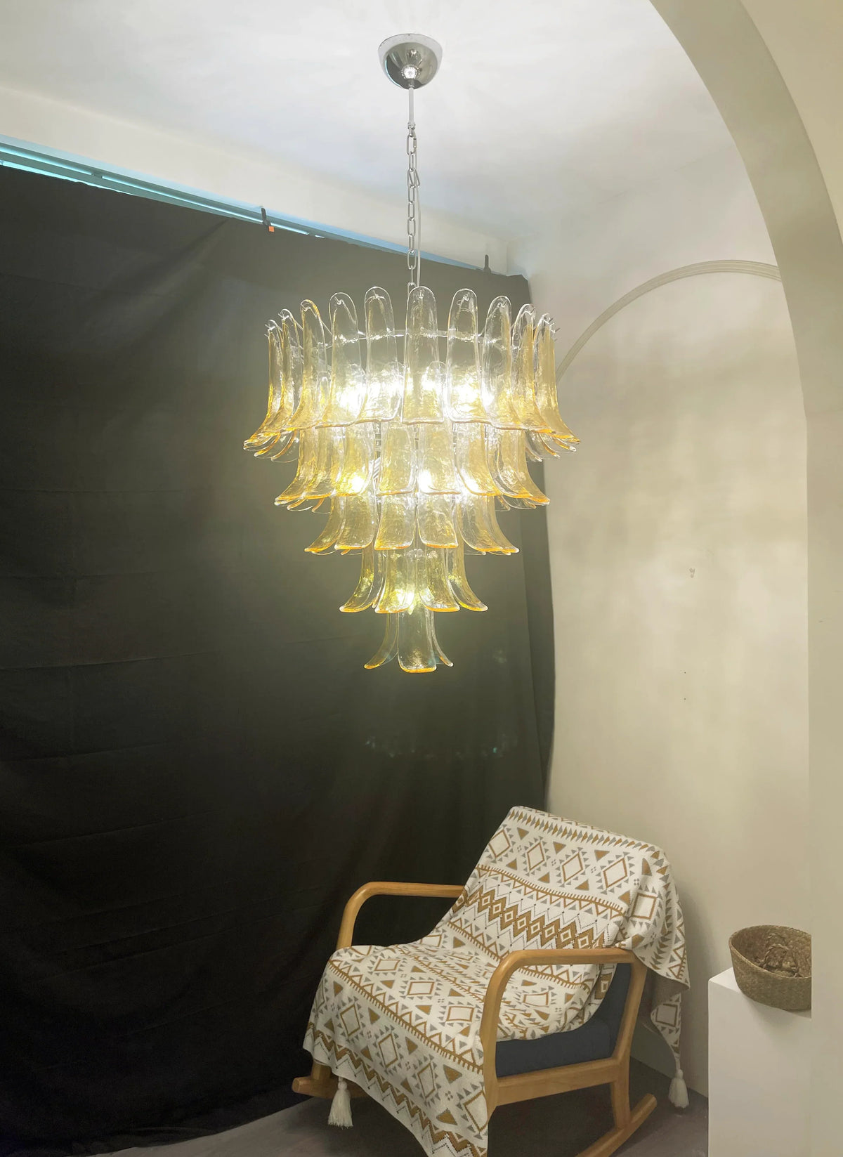 Vintage Transparent Amber Murano Petals Chandelier - view 5