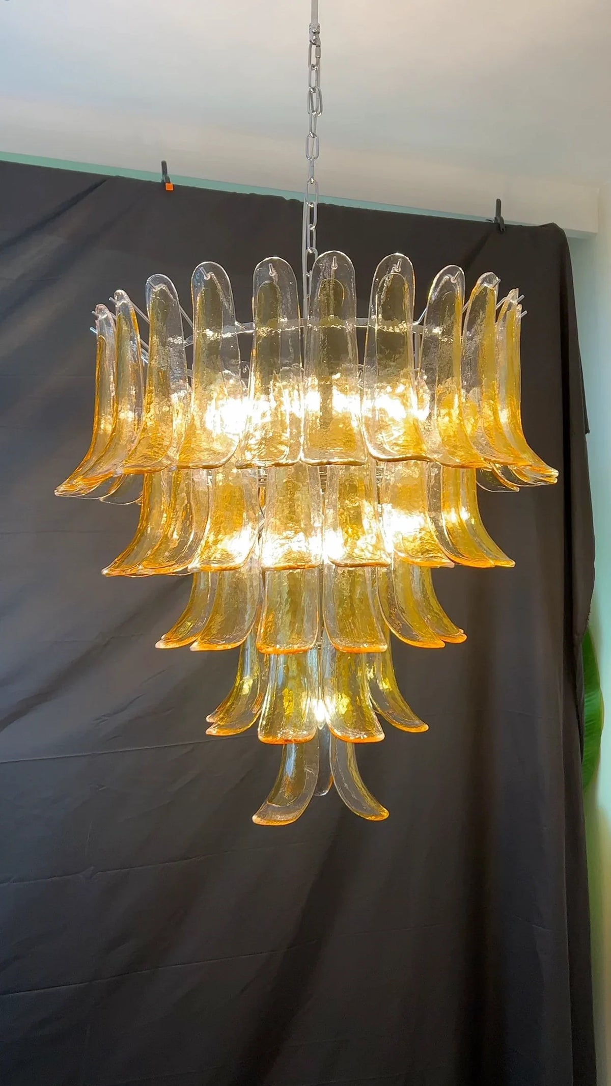 Vintage Transparent Amber Murano Petals Chandelier - view 11