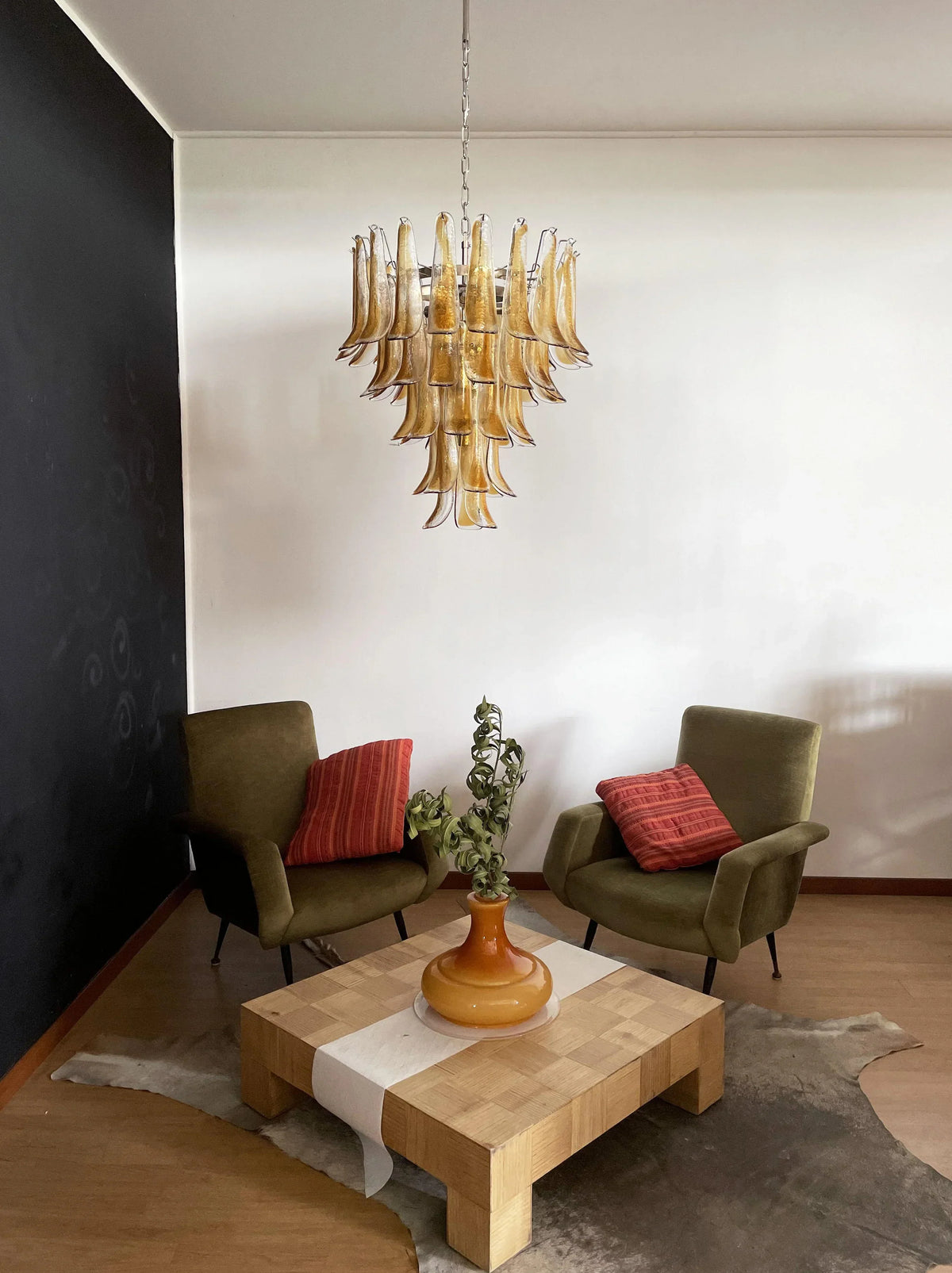 Vintage Transparent Amber Murano Petals Chandelier - view 6