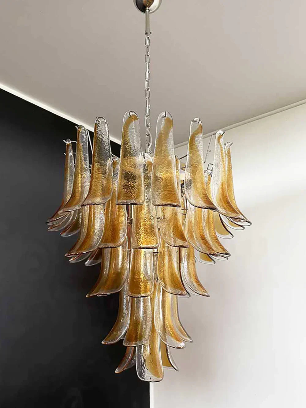 Vintage Transparent Amber Murano Petals Chandelier - view 12