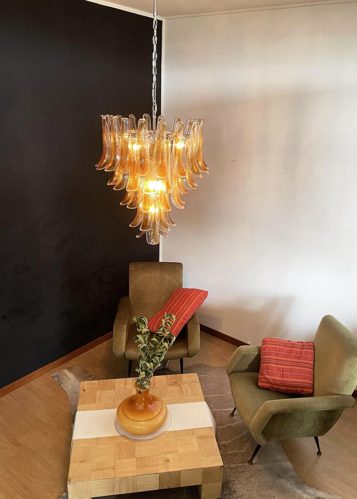 Vintage Transparent Amber Murano Petals Chandelier - view 7